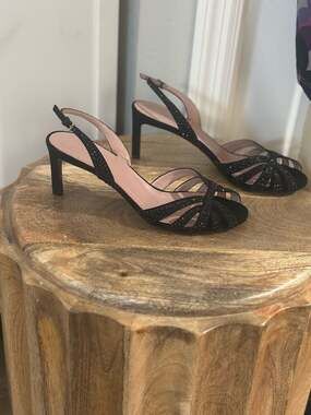 Gucci Black Crystal Embellished Slingback Heels Size 39